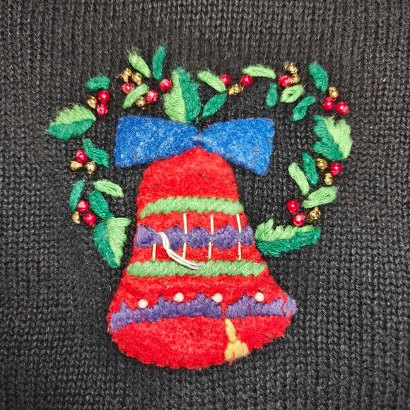 Designers Originals Studio Women M Black Christmas Cardigan Ugly Sweater bells - Picture 4 of 12
